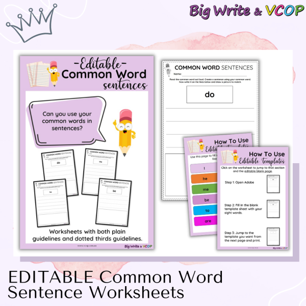 EDITABLE Common Word Worksheets - K-2 Worksheets