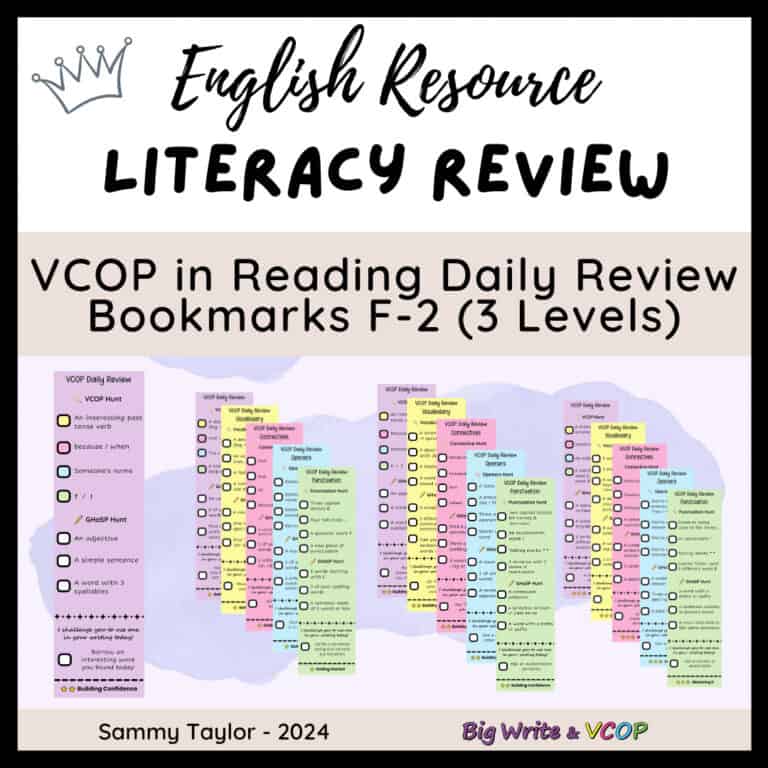 VCOP Daily Review Bookmarks (Foundation – Year 2)